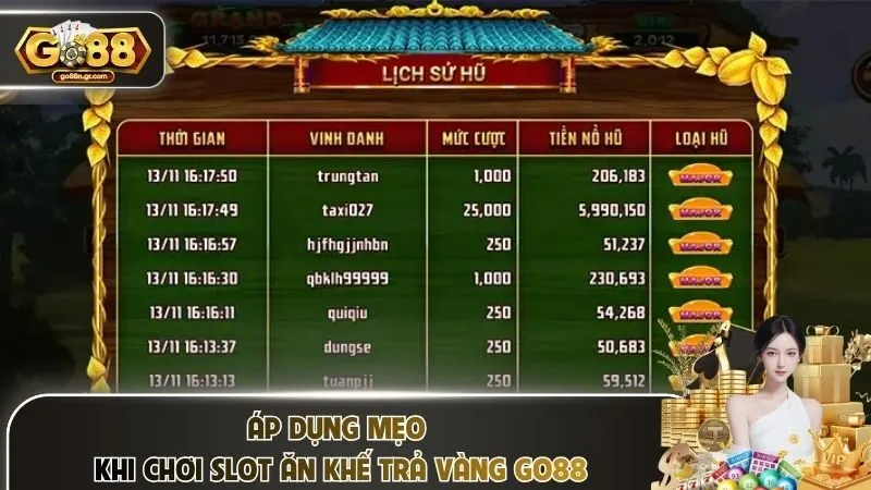 Áp dụng mẹo khi chơi slot ăn khế trả vàng Go88 
